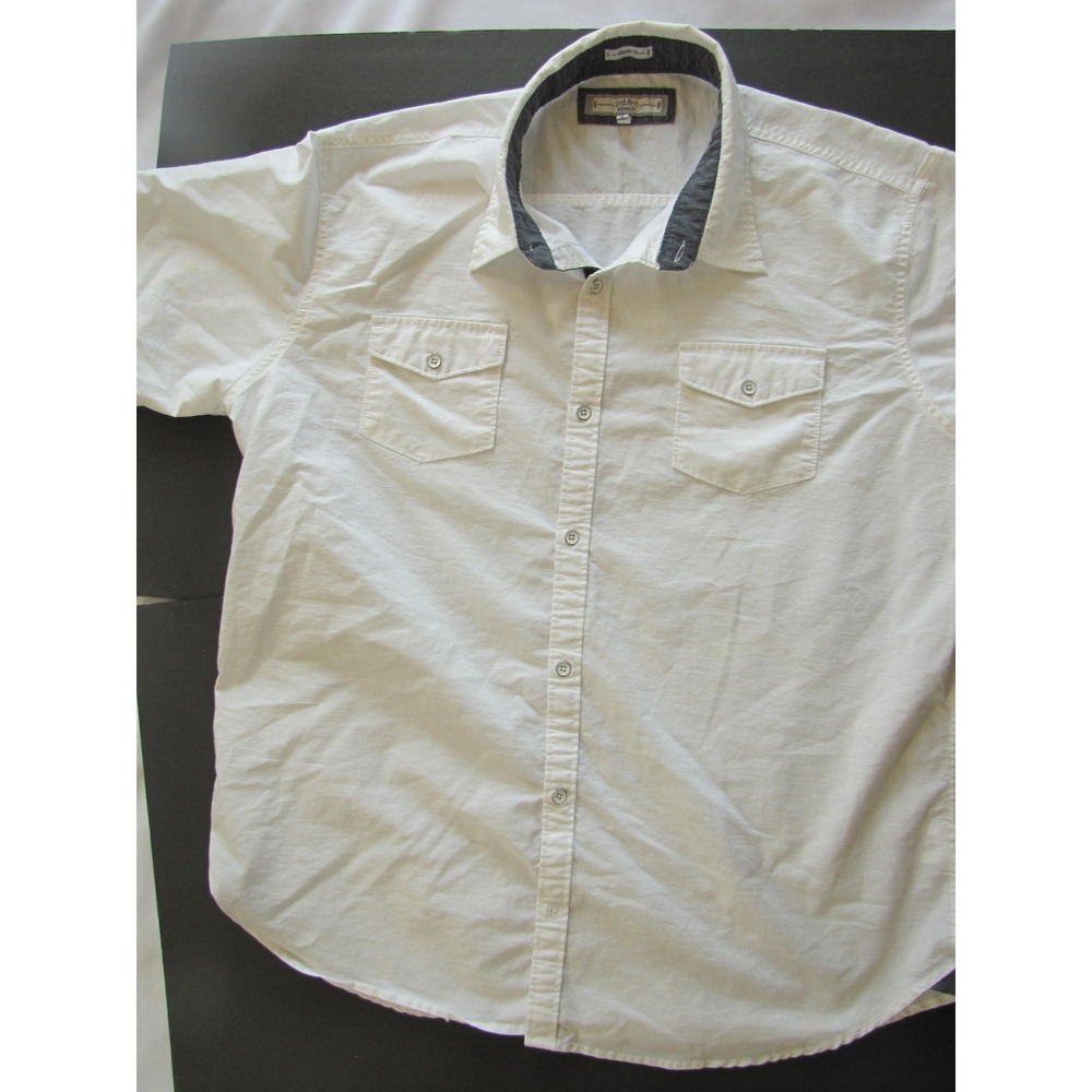Pd & C Shirt Mens 2XL White Short Sleeve Stretch Button Front Casual Pockets